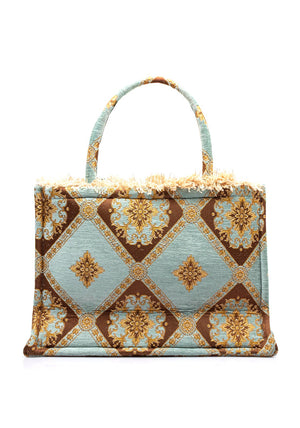 Sorena Grigio Floral Triangle Print Large Tote Bag, Aqua
