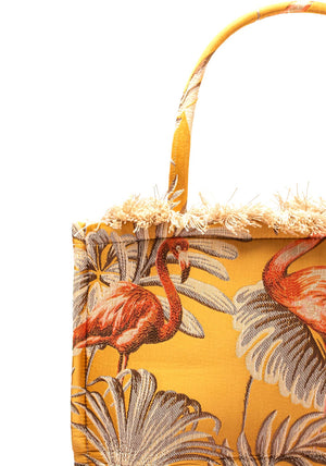 Sorena Isla Flamingo Leaf Print Large Tote Bag, Ochre