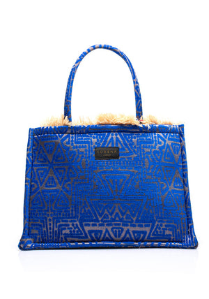 Sorena Poliaigos Greek Print Large Tote Bag, Blue