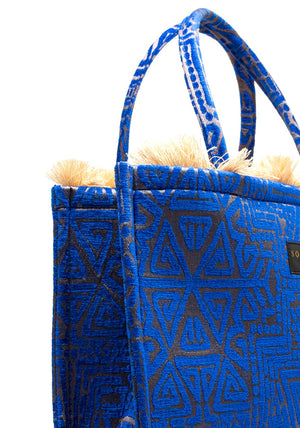 Sorena Poliaigos Greek Print Large Tote Bag, Blue