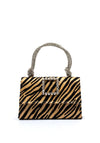 Sorento Meadow Point Diamante Brooch Zebra Print Mini Grab Bag, Black & Tan