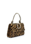 Sorento Meadow Point Diamante Brooch Zebra Print Mini Grab Bag, Black & Tan