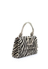 Sorento Meadow Point Diamante Brooch Zebra Print Mini Grab Bag, Black & Cream