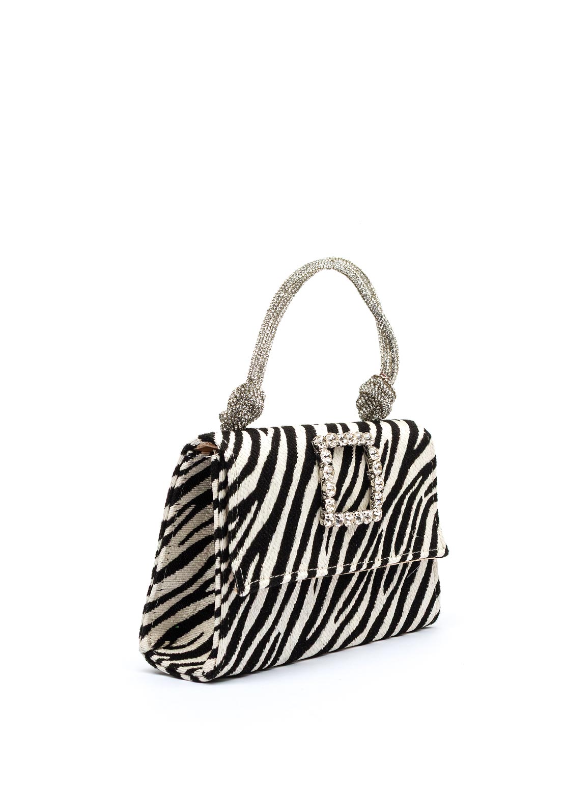 Sorento Meadow Point Diamante Brooch Zebra Print Mini Grab Bag, Black & Cream