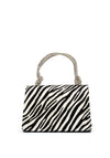 Sorento Meadow Point Diamante Brooch Zebra Print Mini Grab Bag, Black & Cream
