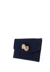 Sorento Envelope Suede Layered Ribbon Clutch Bag, Navy