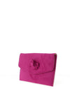 Sorento Envelope Suede Layered Ribbon Clutch Bag, Techno Pink