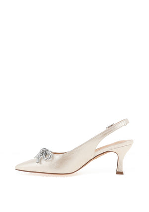 Sorento Marlfield Shimmering Bow Sling Back Heels, Pearl