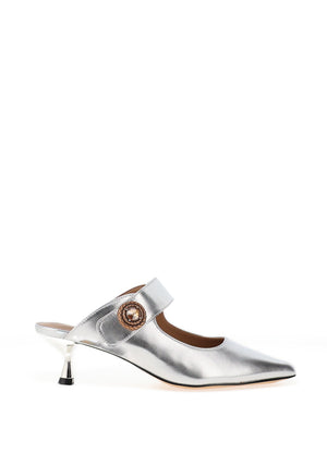Sorento Sofitel Kitten Heel Mules, Silver