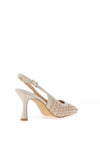 Sorento Blissful Hill Crochet Net Sling Back High Heels, Cream