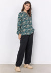 Soyaconcept Frill Neckline Floral Print Blouse, Dark Green