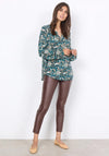 Soyaconcept Split Neck Floral Print Top, Dark Green