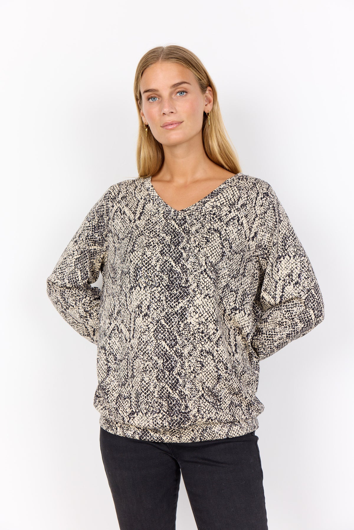 Soya Concept Violet V-Neck Blouse, Navy