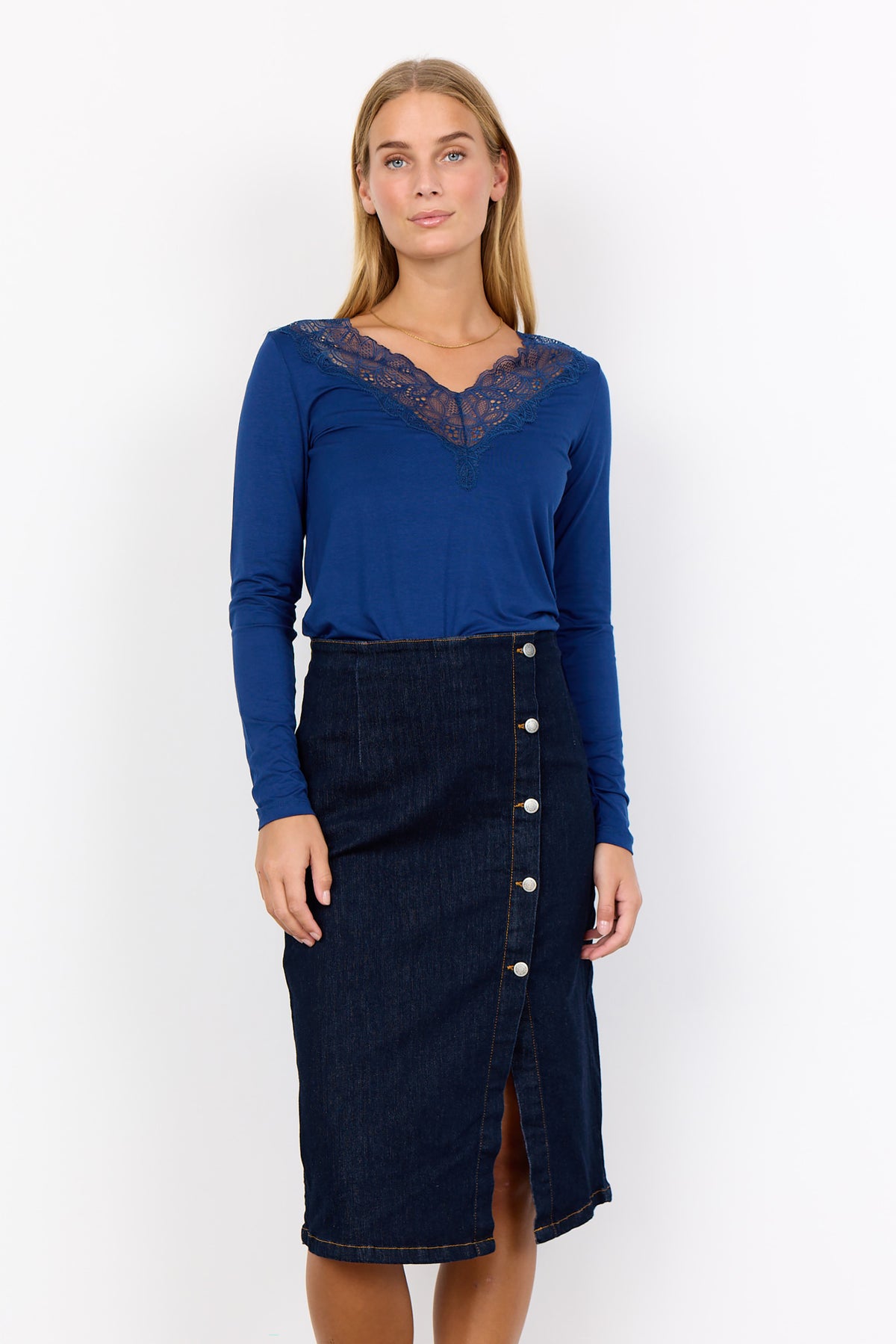 Soya Concept Kimberly Denim Midi Skirt, Navy