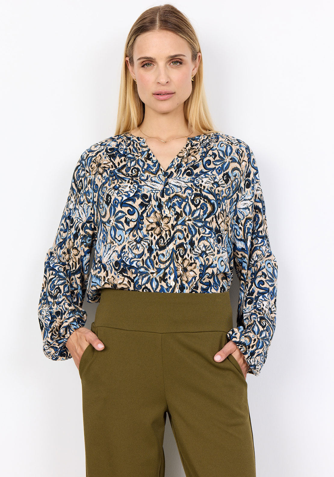 Soyaconcept Vava Floral V Neck Blouse, Navy