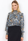 Soyaconcept Vava Floral Shirred High Neck Blouse, Navy