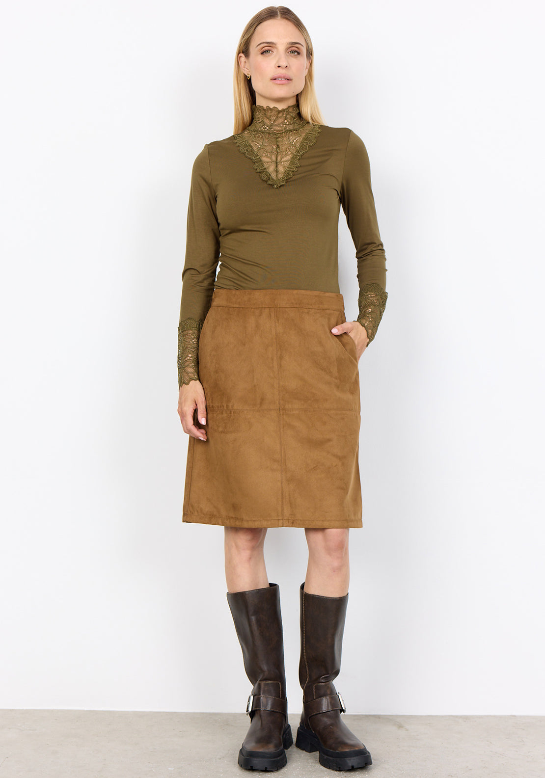 Soyaconcept Vesna Faux Suede Aline Skirt, Tan