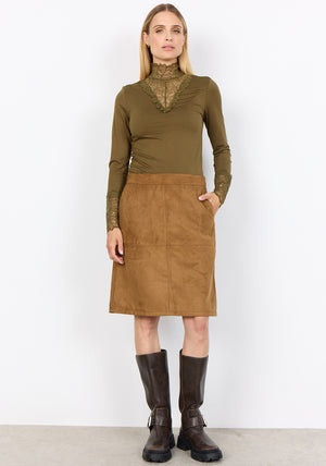 Soyaconcept Vesna Faux Suede Aline Skirt, Tan