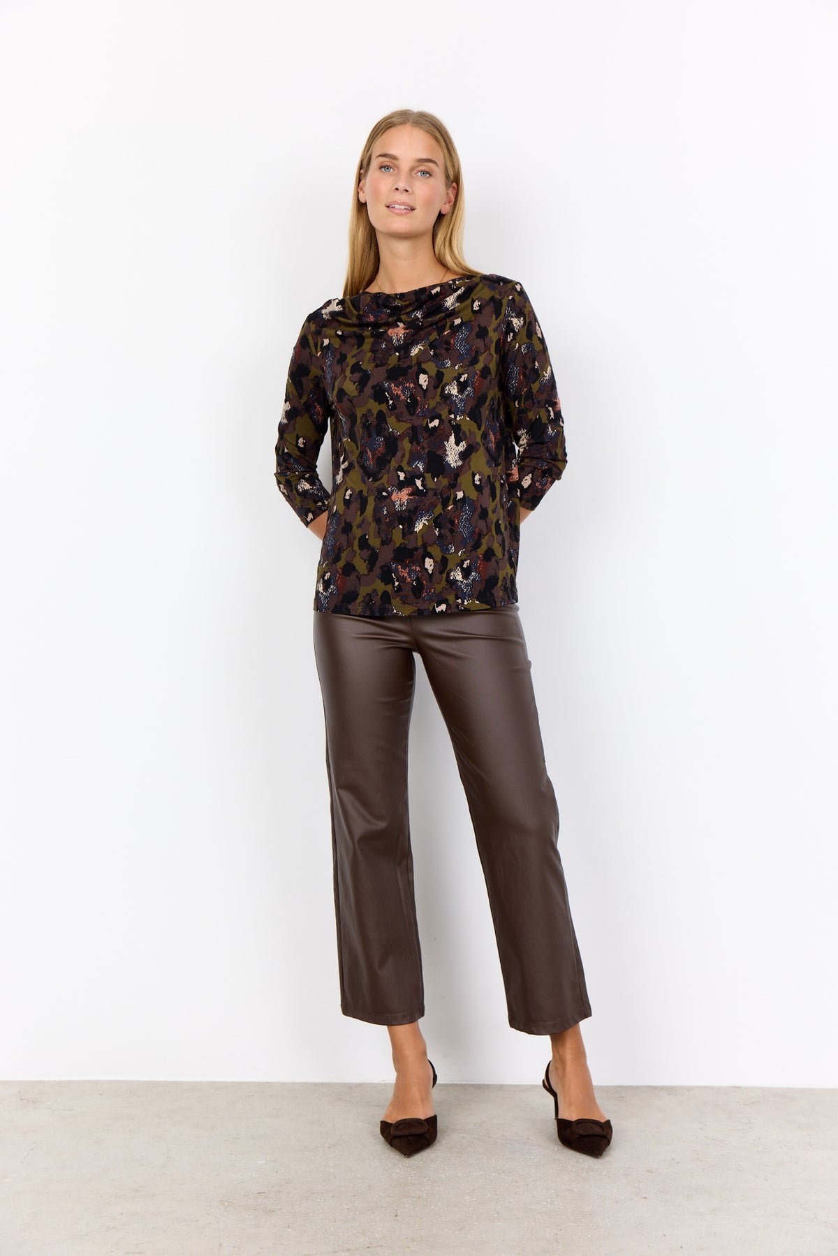 Soya Concept Pam Leather Trousers, Brown