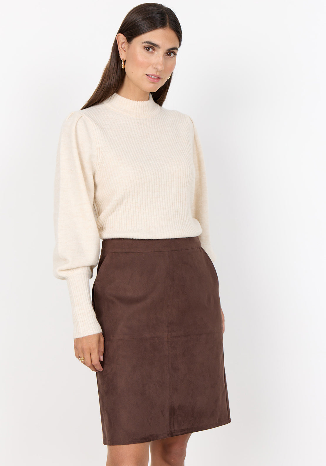 Soyaconcept Vesna Faux Suede Aline Skirt, Brown
