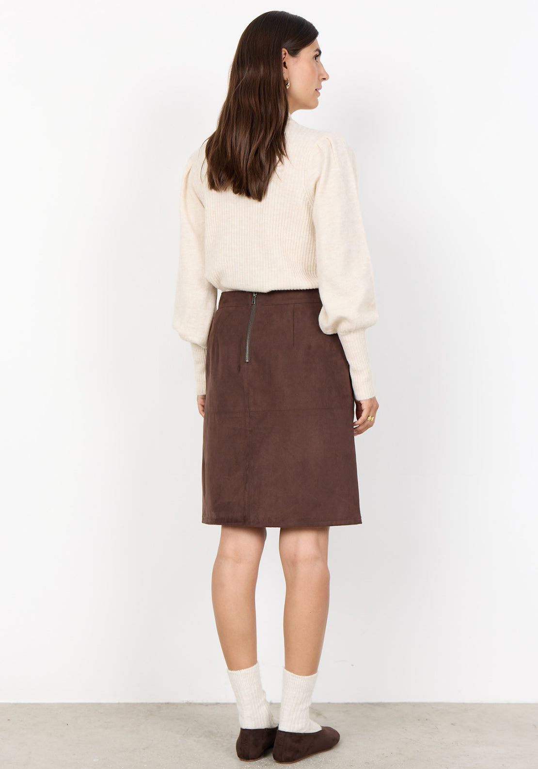 Soyaconcept Vesna Faux Suede Aline Skirt, Brown