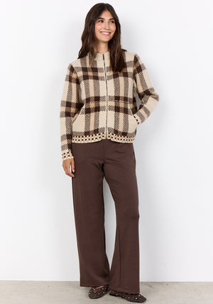 Soyaconcept Vibsa Check Knit Zip Through Cardigan, Beige