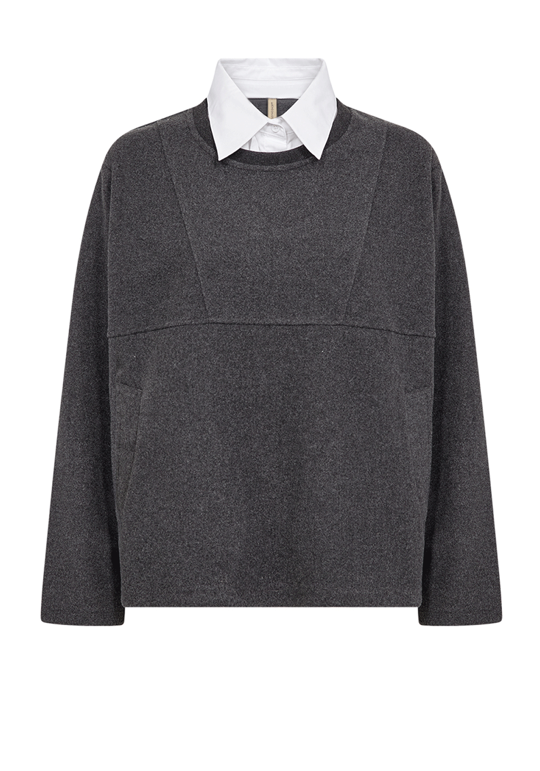 Soyaconcept Collar Detail Wool Blend Sweatshirt, Grey