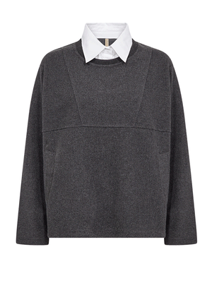 Soyaconcept Collar Detail Wool Blend Sweatshirt, Grey