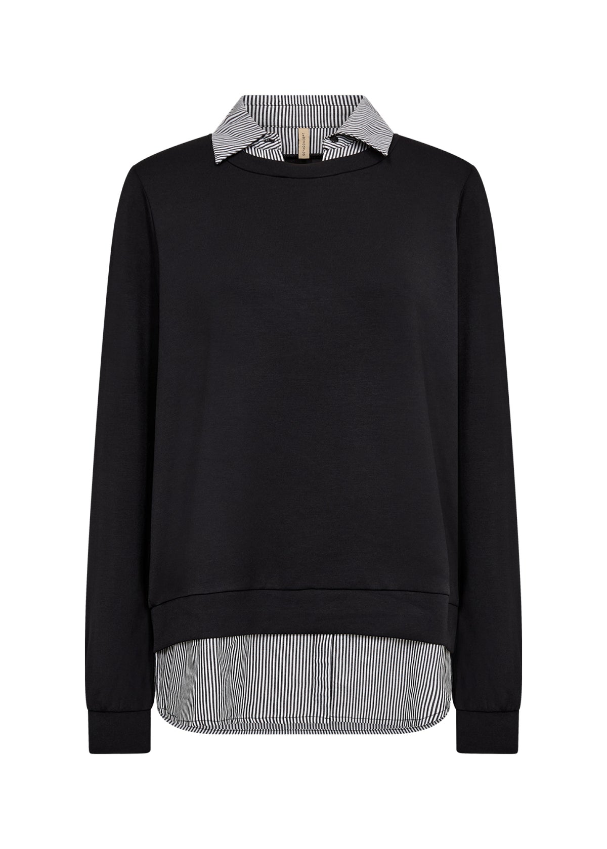 Soya Concept Banu Jumper with Striped Shirt Collar, Black