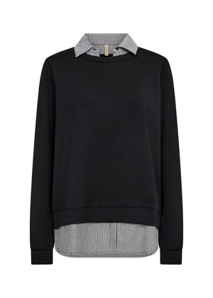 Soya Concept Banu Jumper with Striped Shirt Collar, Black