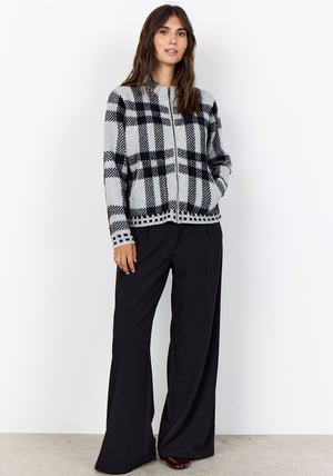 Soyaconcept Vibsa Check Knit Zip Through Cardigan, Grey