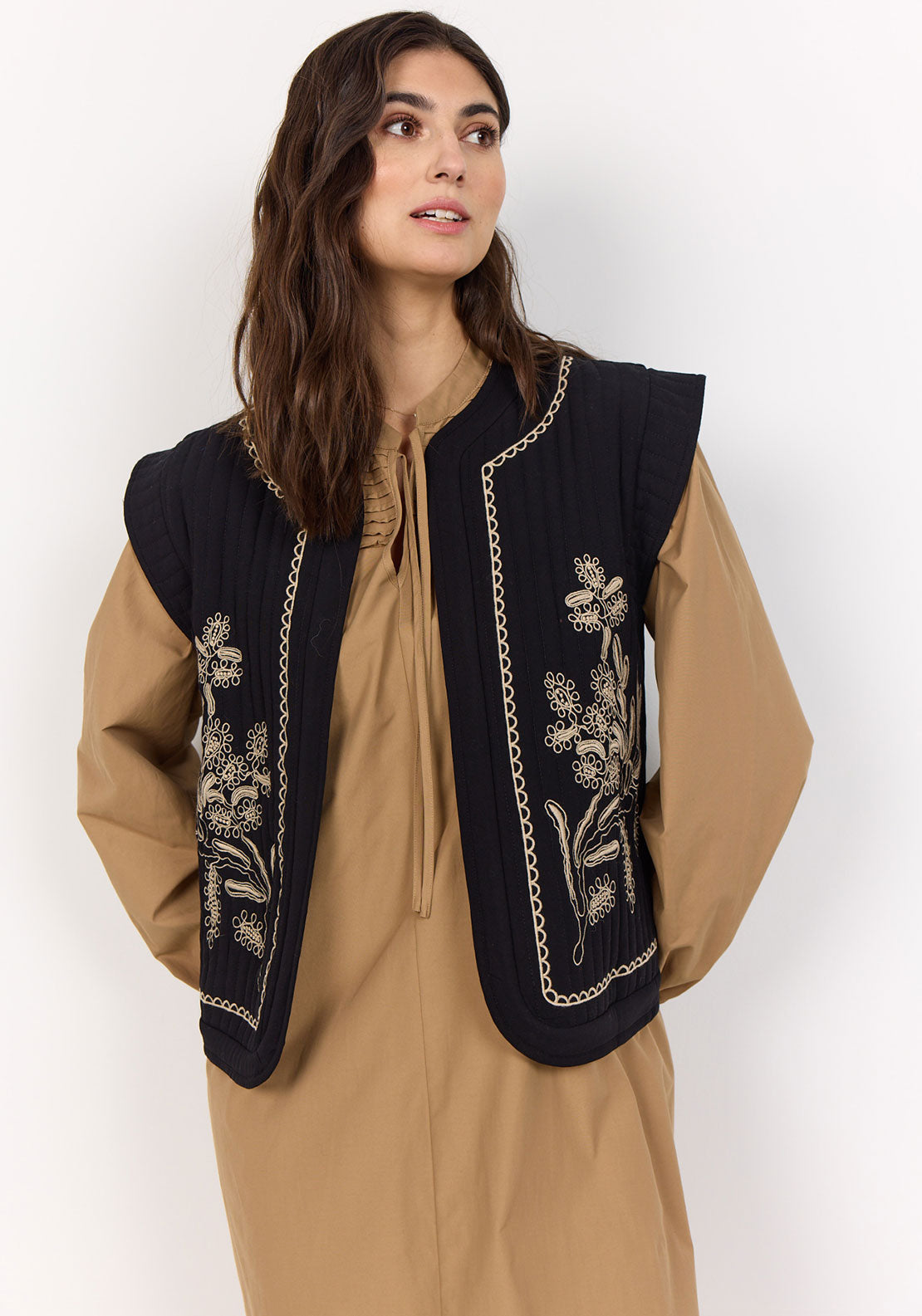 Soyaconcept Verna Embroidered Padded Gilet, Black