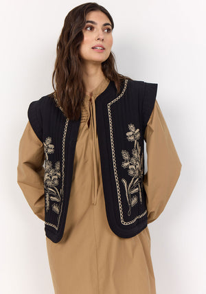 Soyaconcept Verna Embroidered Padded Gilet, Black