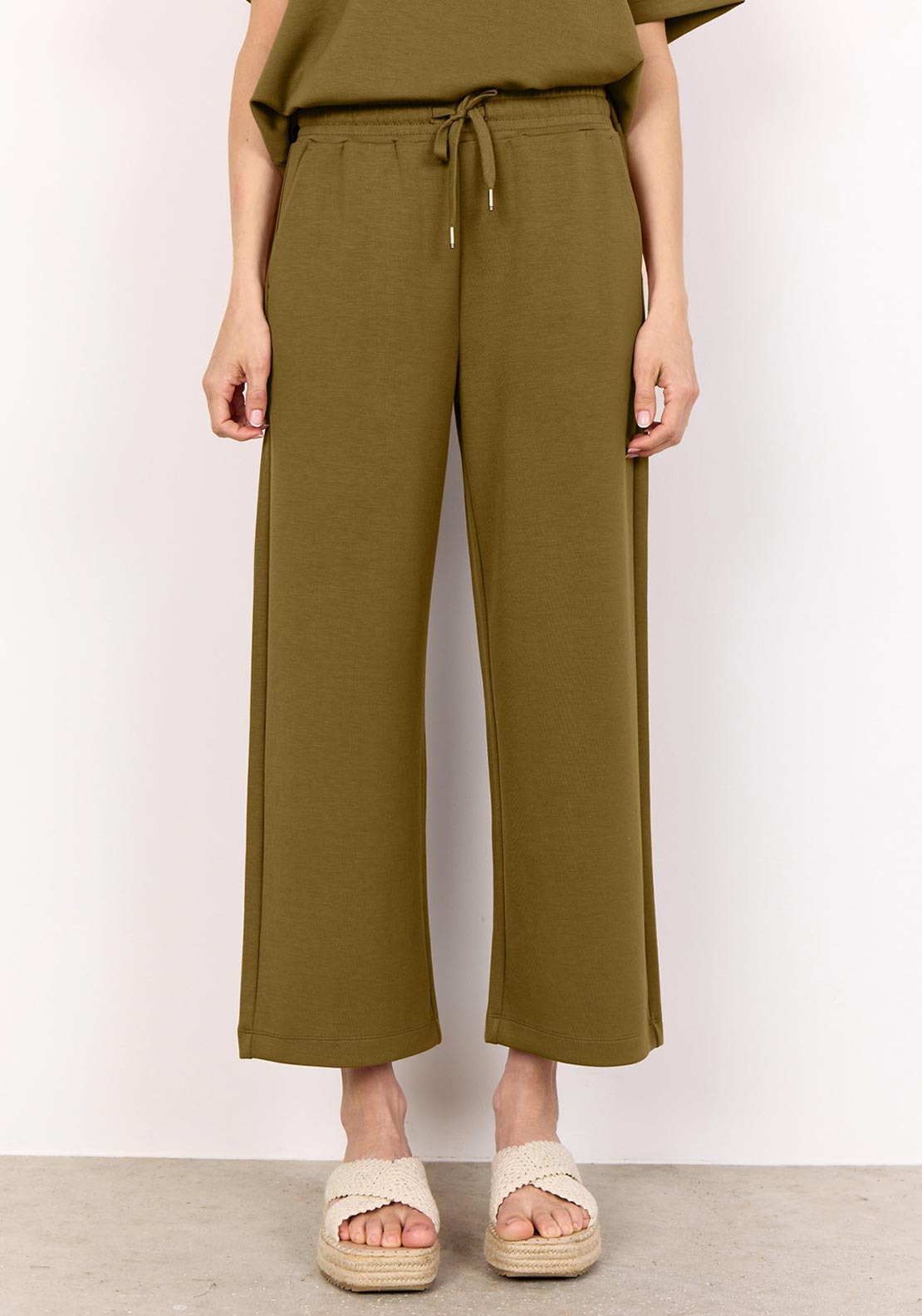 Soyaconcept Banu Straight Leg Jersey Trousers, Olive Green