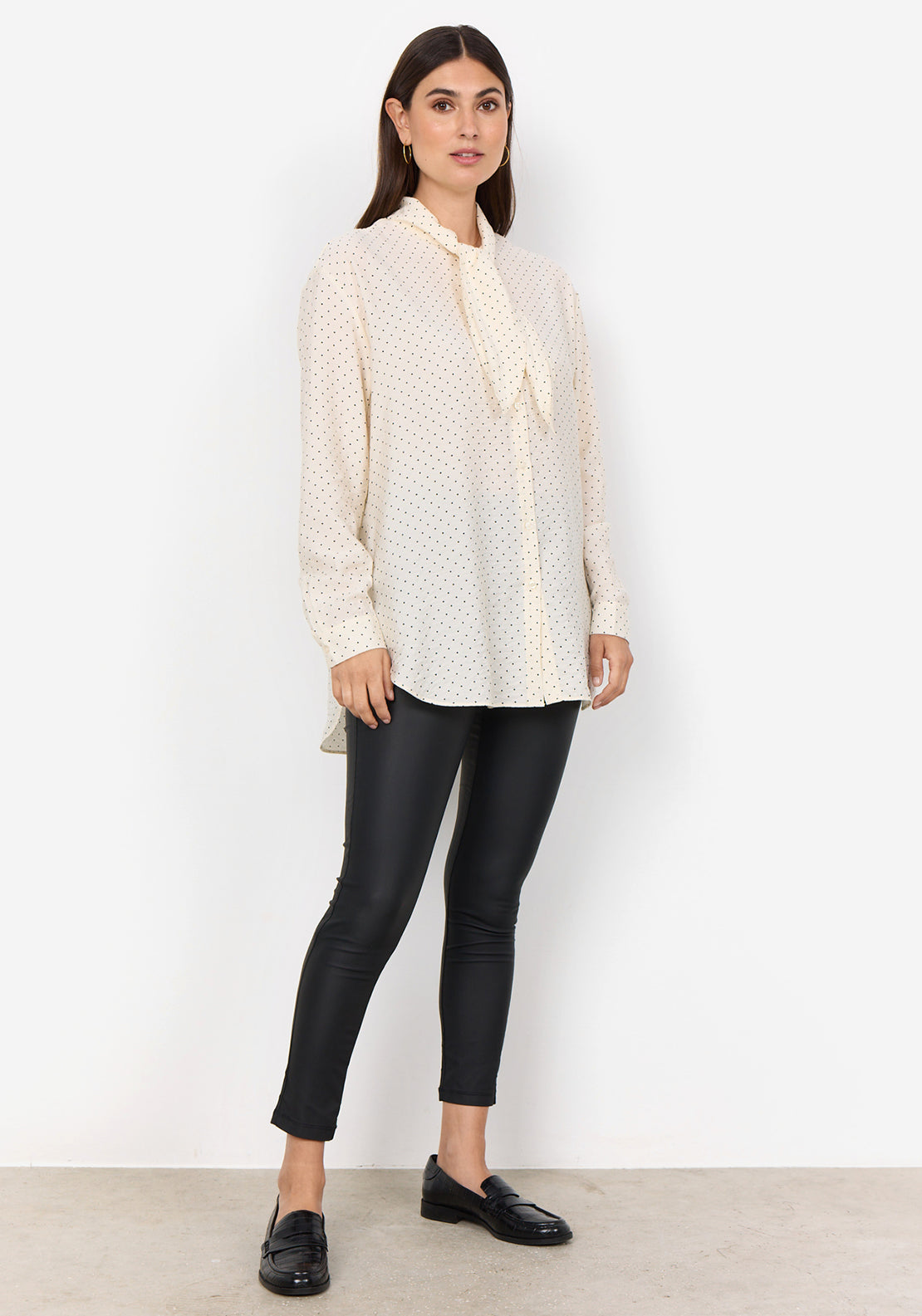 Soyaconcept Orit Polka Dot Tie Neck Blouse, Cream