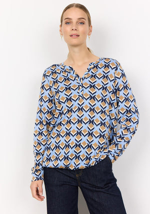 Soyaconcept Felicity Patterned Tunic Top, Blue Multi