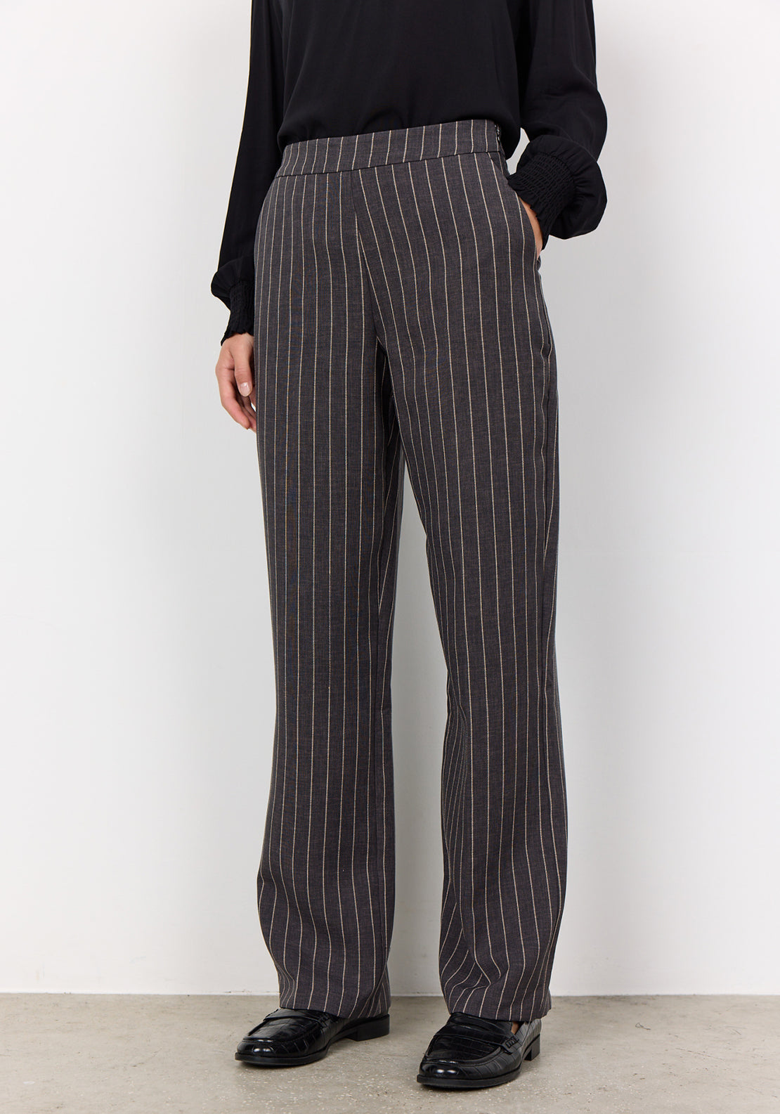 Soyaconcept Olivine Pinstripe Tapered Trousers, Grey