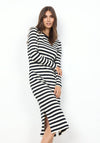 Soyaconept Djaka Striped Ribbed Jersey Midi Dress, Black