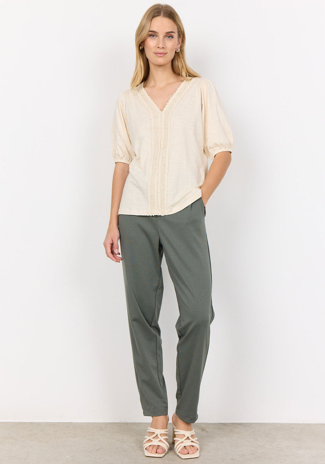 Soyaconcept Babette Lace Detail T Shirt, Cream
