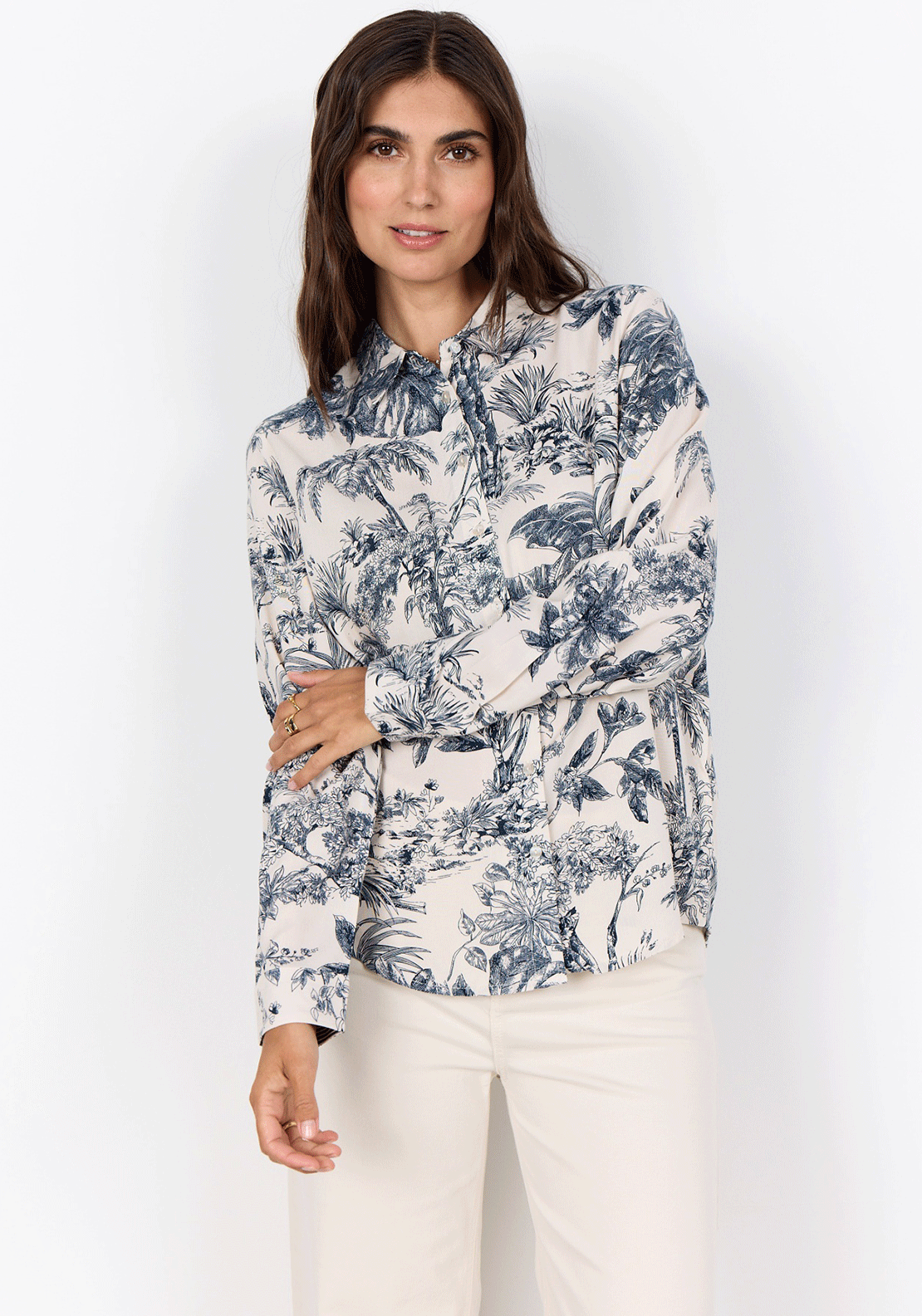 Soyaconcept Carli Floral Print Shirt, Cream and Navy