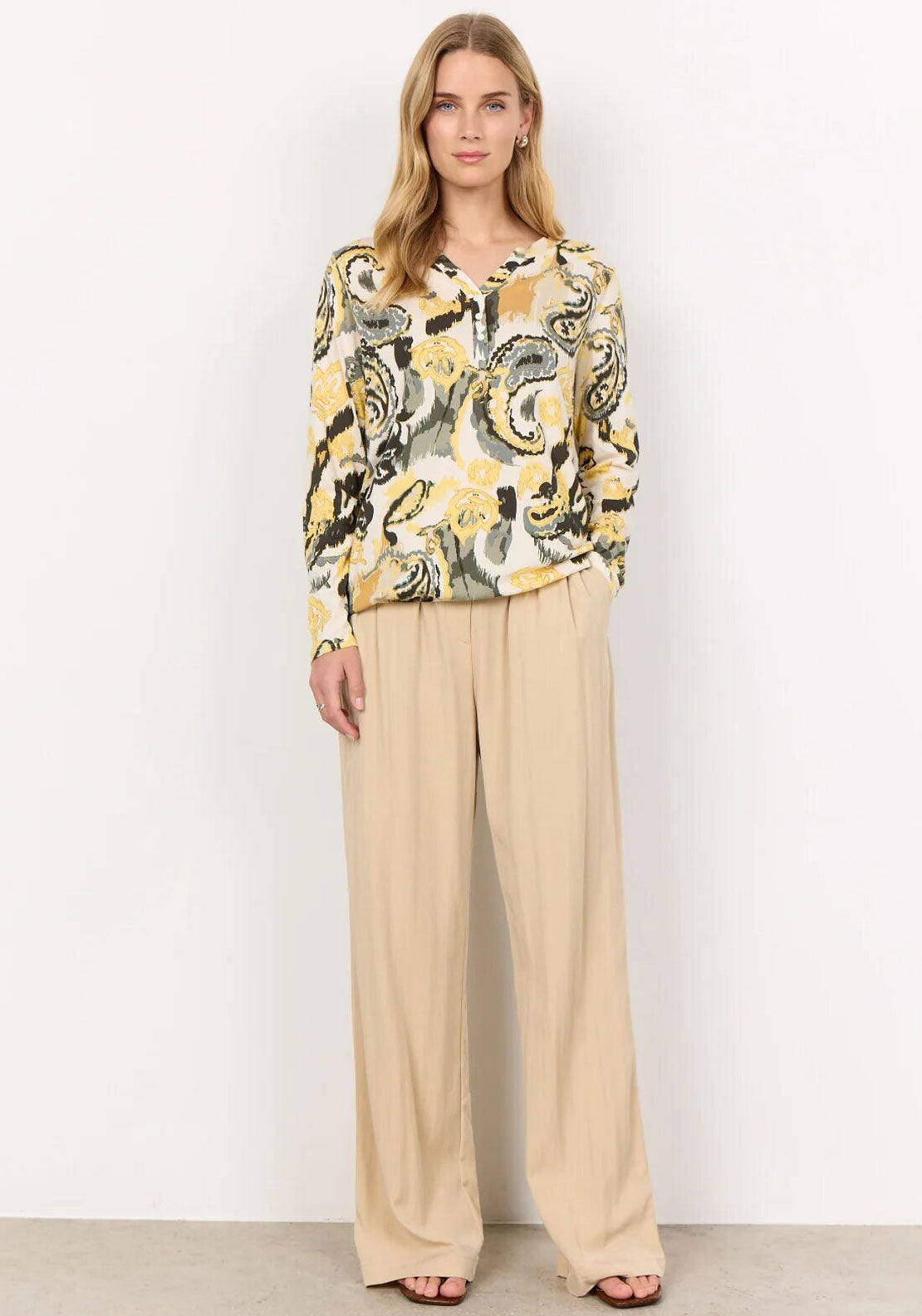 Soyaconcept Felicity Paisley Jersey Button up Blouse, Yellow