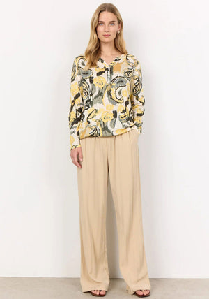 Soyaconcept Felicity Paisley Jersey Button up Blouse, Yellow