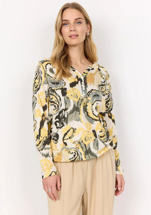 Soyaconcept Felicity Paisley Jersey Button up Blouse, Yellow