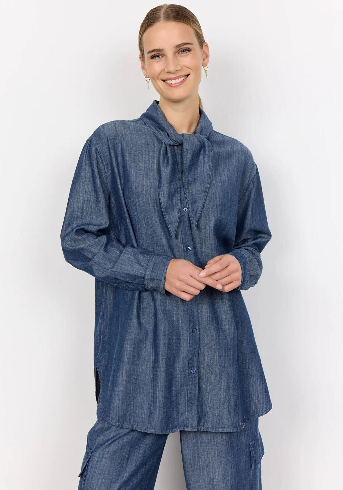 Soyaconcept Ontario Neck Tie Chambray Shirt, Blue