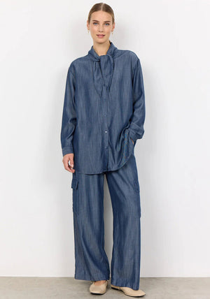Soyaconcept Ontario Neck Tie Chambray Shirt, Blue