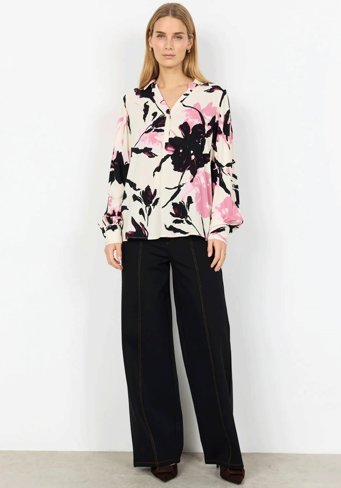 Soyaconcept Bene Floral Print Blouse, Cream & Pink