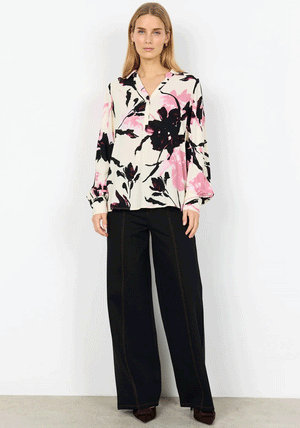 Soyaconcept Bene Floral Print Blouse, Cream & Pink