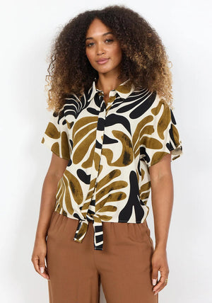 Soyaconcept Botanical Print Relaxed Shirt, Beige Multi
