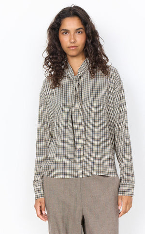 Soyaconcept Checked with Tie Detail Blouse, Beige Multi