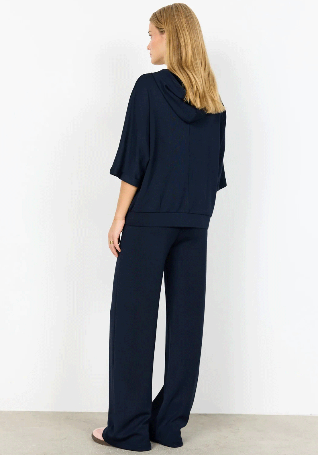 Soyaconcept Banu Cropped Sleeve Zip Hoodie, Navy